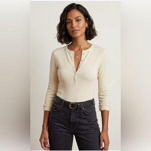 Vici Collection Cream Slim-Fit Ribbed Henley Bodysuit/Tee